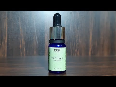 Nykaa tea tree essential oil review, best oil for blemishes and pimples and hairs and nails